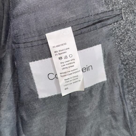 Calvin Klein Men's Slim-Fit Gray Solid Wool-Blend Suit Jacket Grey 40S $450 - Picture 6 of 8